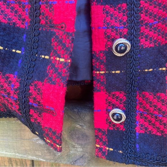 Vintage Requirements red black boucle long sleeve plaid jacket 80s - Picture 5 of 10